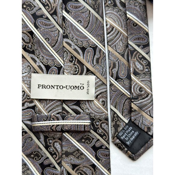 PRONTO UOMO Couture Tie Silk Designer Geometric Medallion Blue Handmade 61x3.5 - Picture 7 of 10